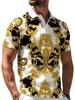 [Print Design - Not Textured] Men'S Outdoor Short Sleeve Polo Shirt, Multi-Size Available, Men'S Collared Polo, Black Golden Baroque Retro Floral