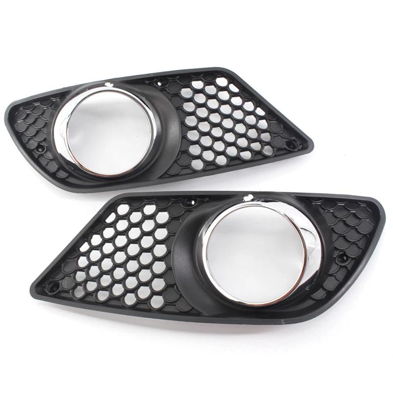 1 Pair Car Front Bumper Fog Light Grille Fog Lamp Grill Cover with Chrome Frame for Benz C-Class W204 2008-2010