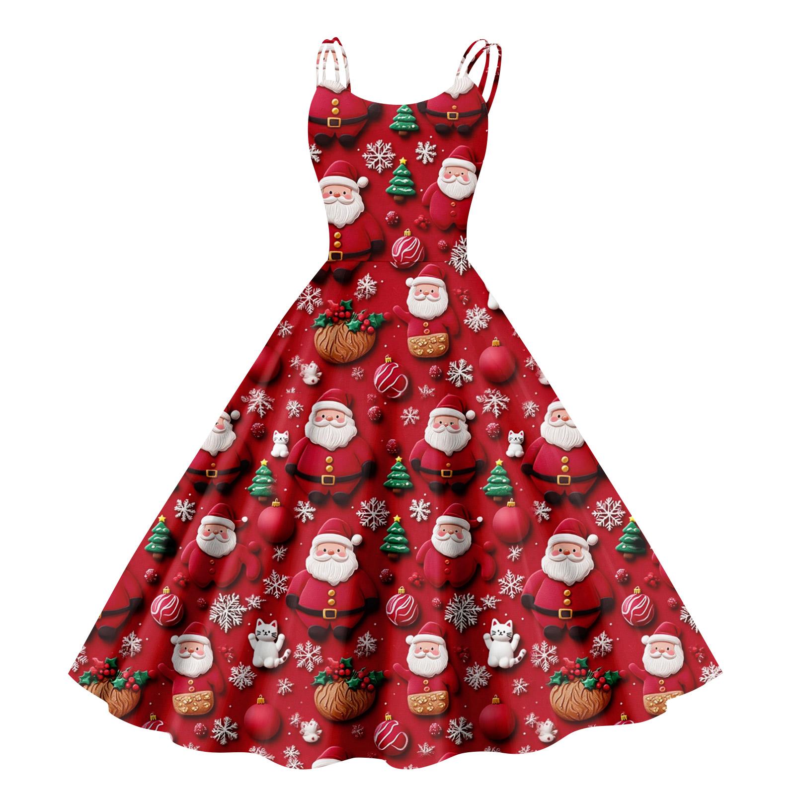 

Женское повседневное рождественское платье-сарафан в винтажном стиле с принтом XL