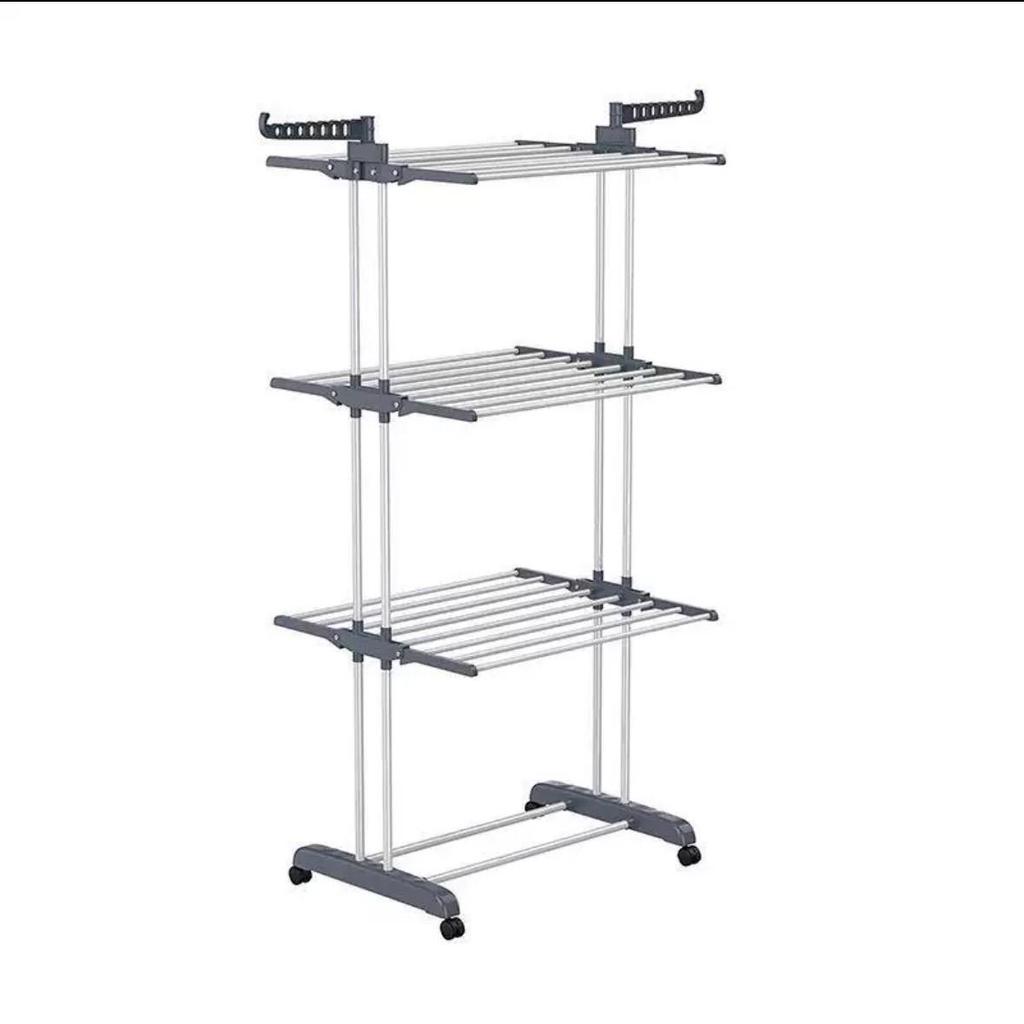 3-Tier Floor-Standing Folding Clothes & Towel Drying Rack with Multifunctional Storage