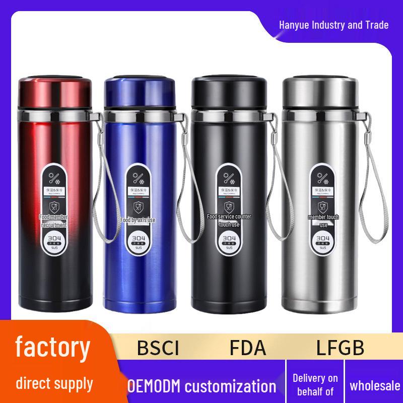 304 Stainless Steel Large-Capacity Insulated Water Cup with Smart Temperature Display and Handle