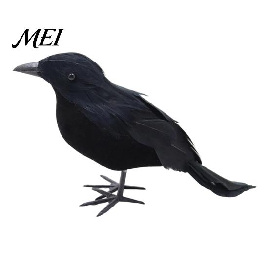 Creepy Haunted House Props Realistic Black Crow Halloween Decor, Lifelike Feathered Raven Figurine Prop Models for House, Artificial Bird Ornament