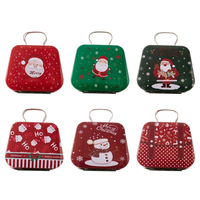 2Pcs Portable Christmas Iron Candy Container Christmas Cheer Candy Holders Snacks Case with Colorful Seasonal Pattern