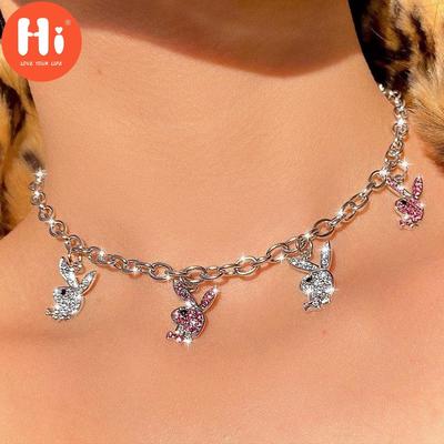 Hi Choker Necklaces WIth Chain Women Girl Cute Rabbit Bunny Pendant Necklace Party Jewelry Collier Femme