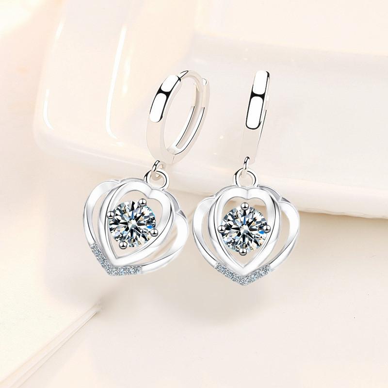 925 silver new women's fashion jewelry high quality blue pink crystal zircon simple heart-shaped earrings
