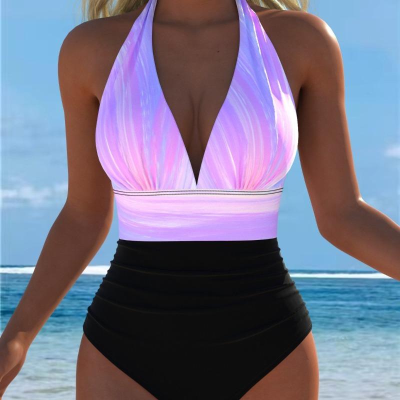 2026 Women's One-piece Swimsuit Neck Strap Halter Sling Design Beach Swimsuit