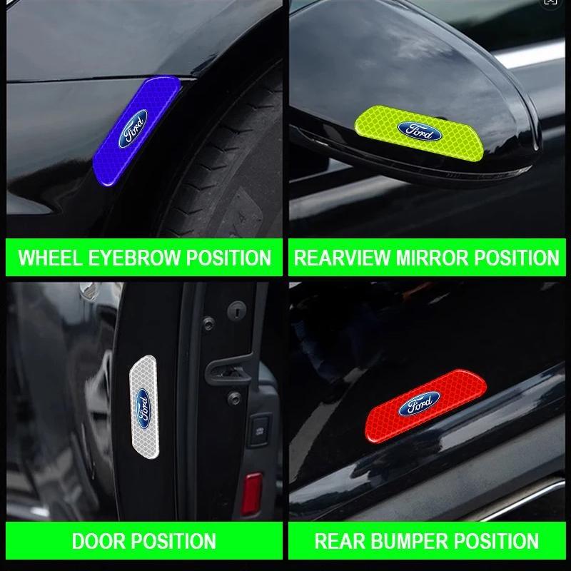 4PCS/set Car Reflective Safety Strip Stickers For Ford Fiesta Ranger Focus Kuga Mustang S-MAX Transit Mondeo Esco