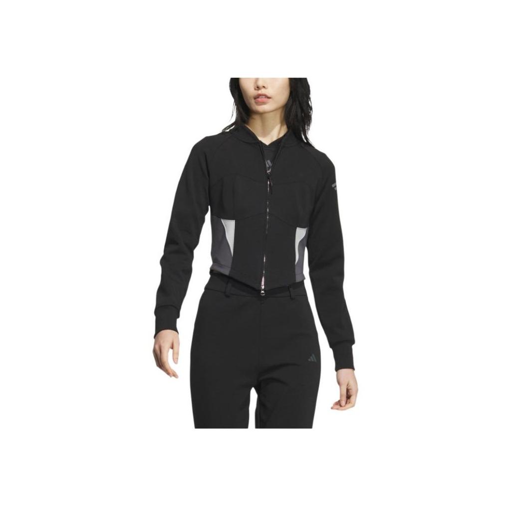 Adidas Slim Knit Jacket Color Block Short Sports Casual Fitted Jacket Women Jackets Black JJ3559