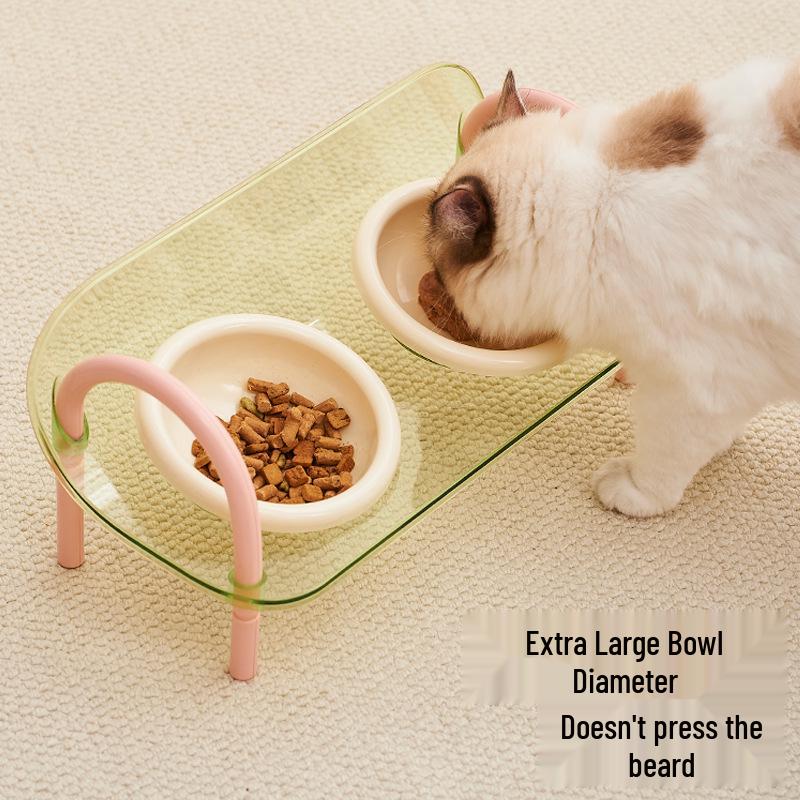 Adjustable Anti-Spill Cat & Dog Double Bowl with Neck Protection Stand