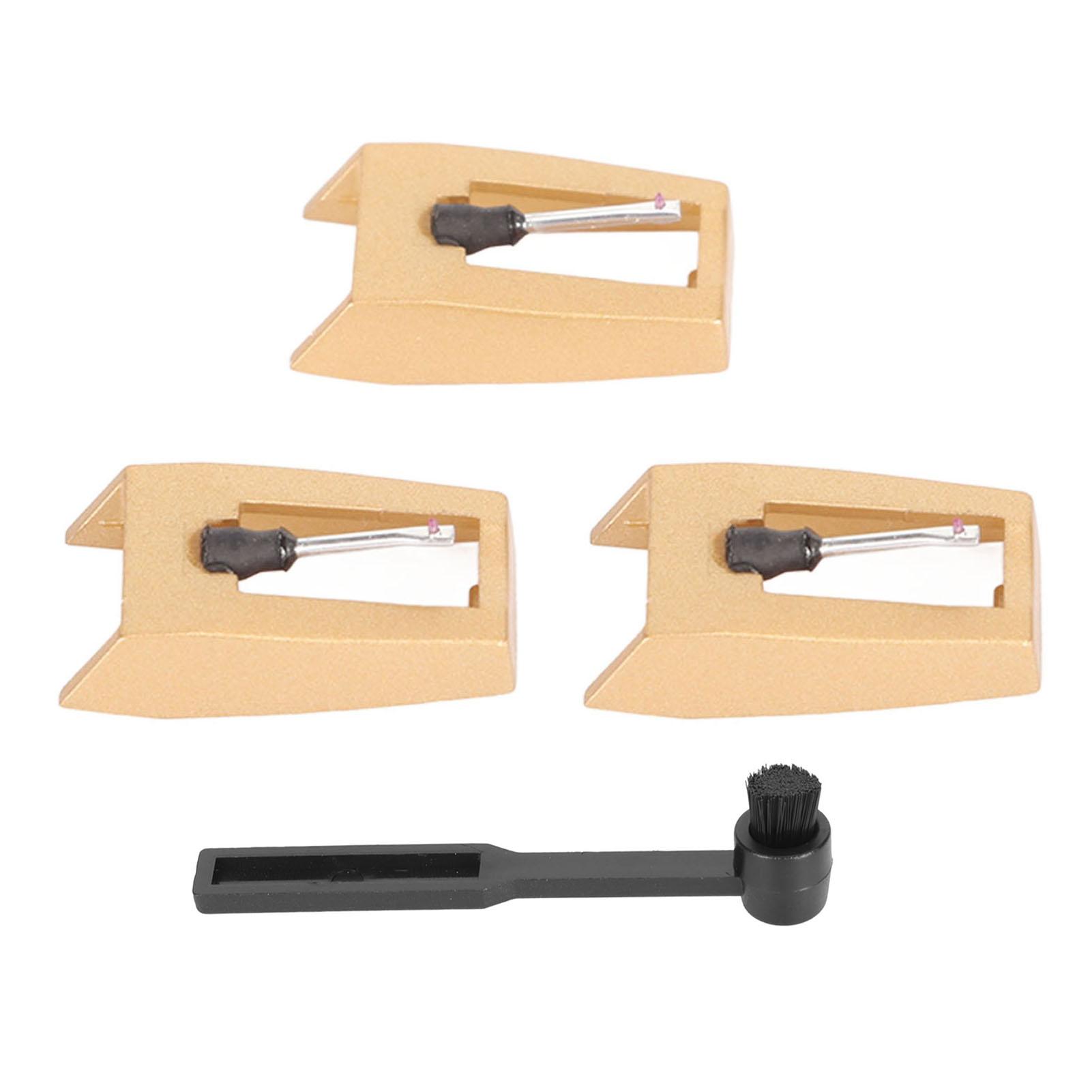 Konnwei Gold 3Pcs Record Player Stylus Replacement Turntable Record Needle With Cleaning Brush For Victrola For Crosley For Ion