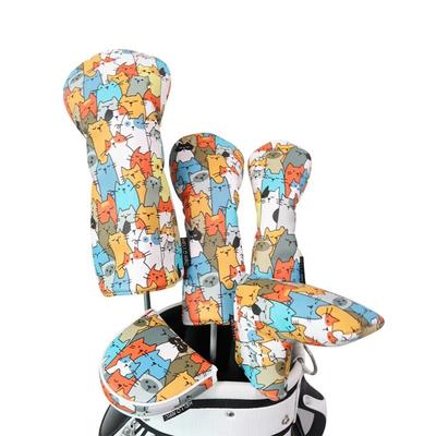 Graffiti Cat Pattern Golf Club Head Cover PU Leather Golf Club Protector  Driver Fairway