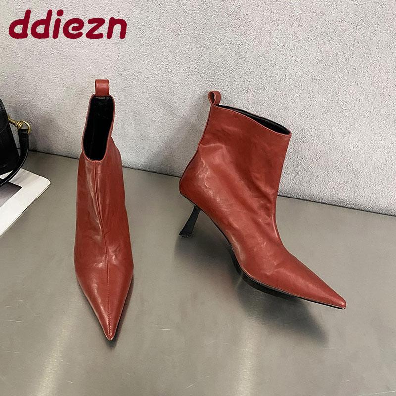 Slip-On Damen Stiefeletten mit Stretch-Ankle, spitze Zehenpartie, Damen Moderne Kurze Stiefel mit Absätzen, Schuhwerk, Damen Pumps Schuhe