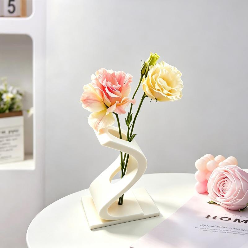 Modern Matte Spiral Flower Vase Unique Abstract Geometric Design For Tabletop Home Office Bedroom Decor