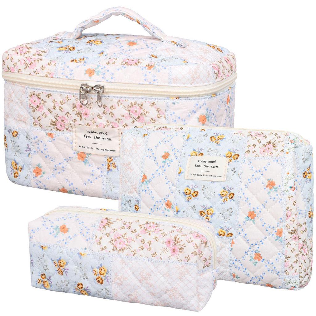 Three-Piece Floral Large-Capacity Makeup and Travel Bag Set
