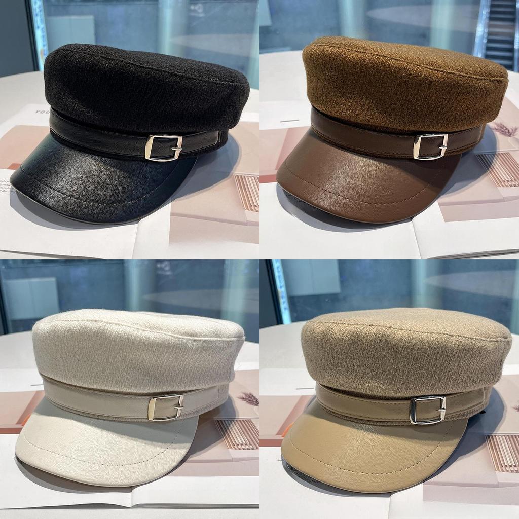 Wool Blend Flat Top Hat With Curved Brim For Winter Casual Fashion Women