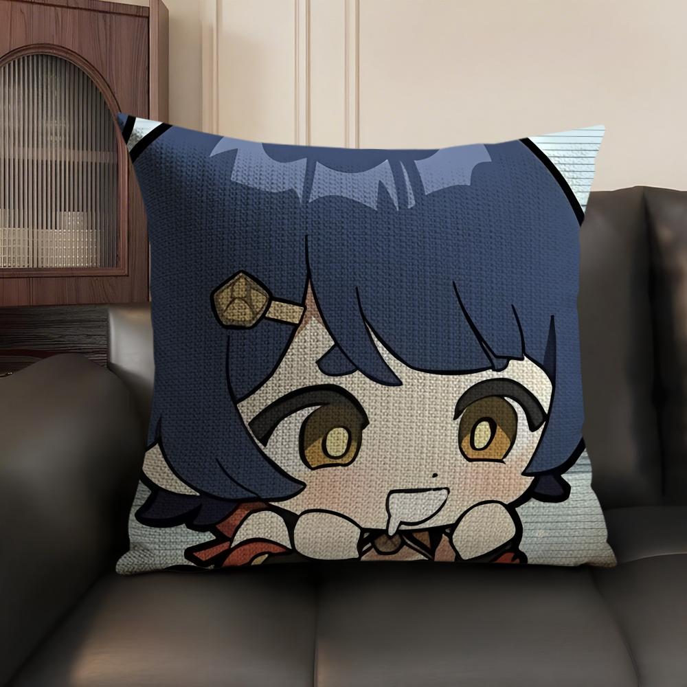Xiangling Cute Genshin Impact Cushion Cover Natural Linen Organic Fabric DoubleSided Printing Sofa Home Decor Gift Pillow Case