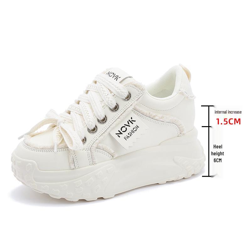 2025 Women's Colorblock Genuine Leather Casual Shoes with Thick Sole and Height Increase