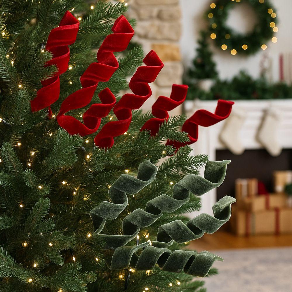 Realistic Christmas Velvet Stem Handmade Xmas Tree Ornaments  Party Supplies