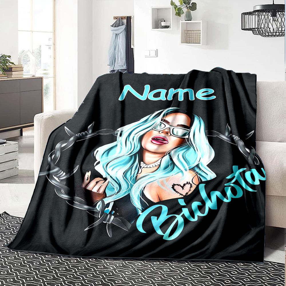 Customiz Name Personality singer Karol G Blanket Soft &Warm Sofa Office Bed Travel Lunch Break Blanket, Gift Suitable All Seasons