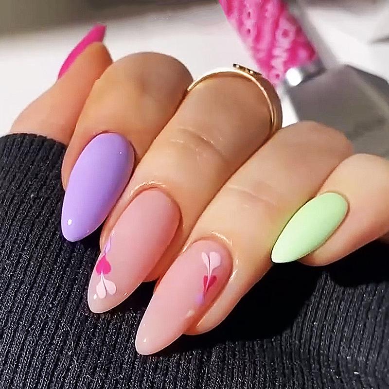 

Tropical Style Multi-Color Almond Press-On Nails - Handmade Nail Art