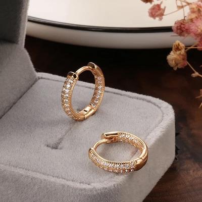 Fashion 18k Rose Gold Plated Latest Fancy Stylish Copper Zircon Bali Earrings for Women and Girls