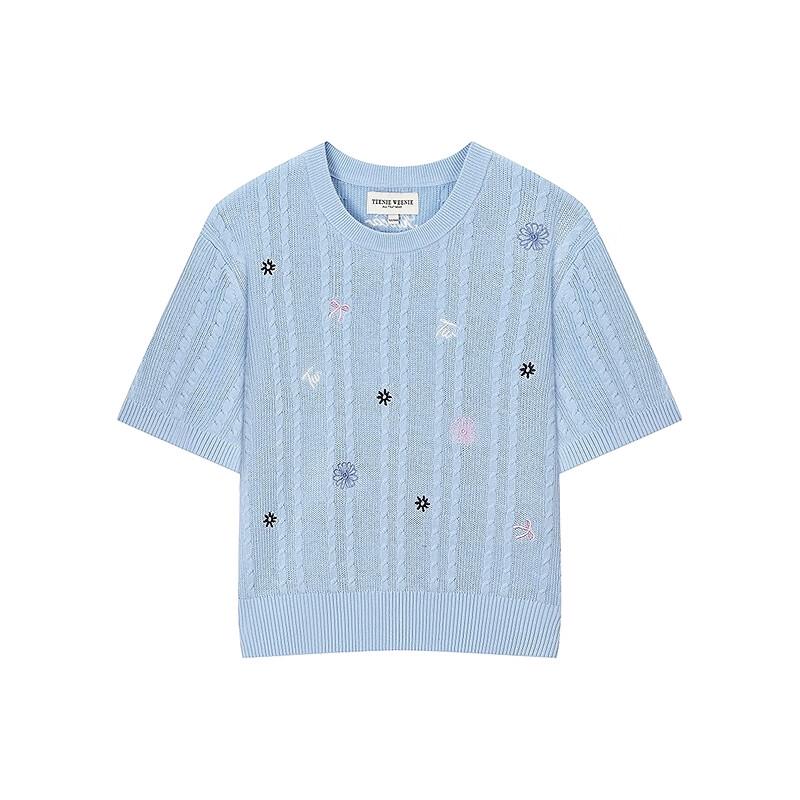 Teenie Weenie Bear Women's 2025 Summer Embroidered Short Sleeve Knit Top