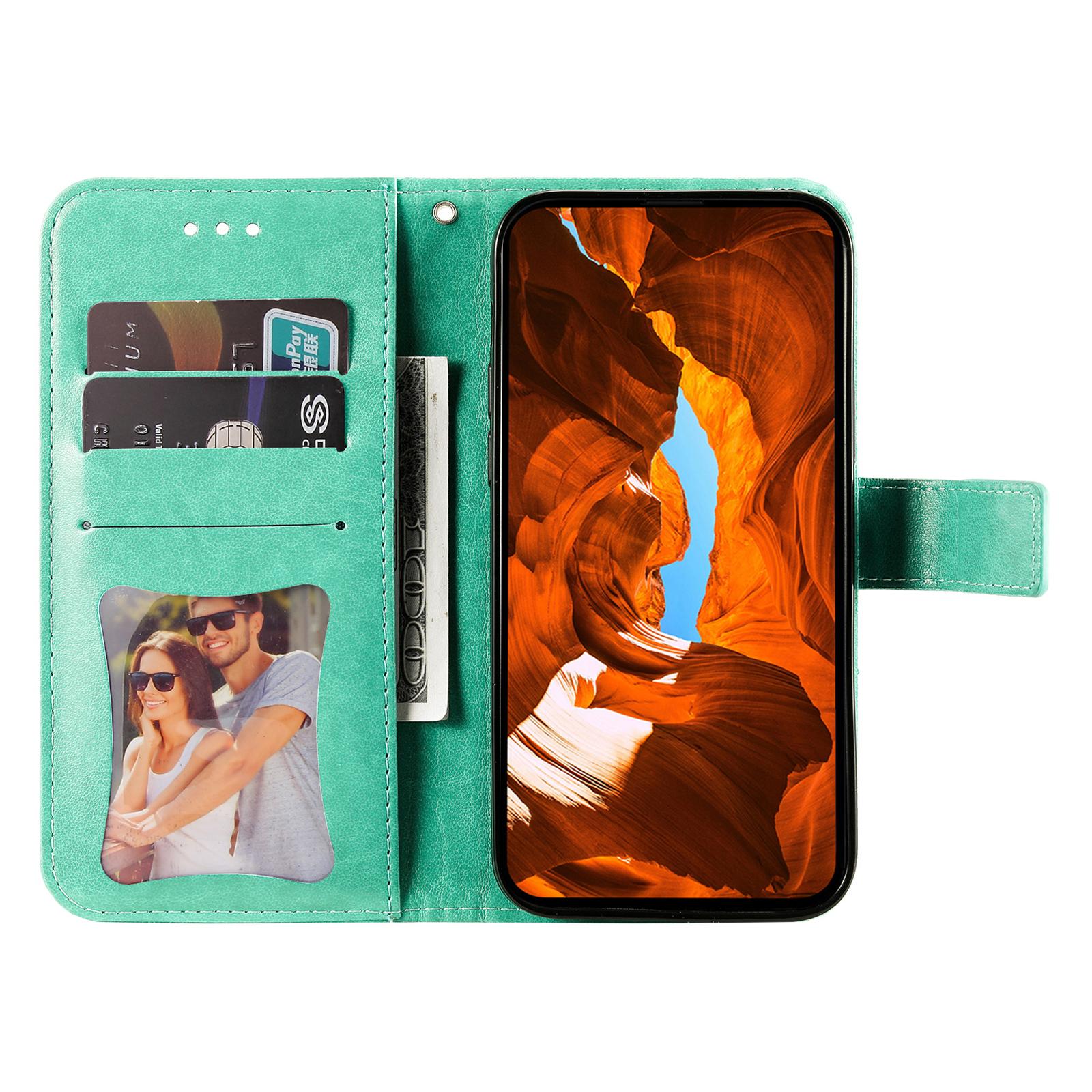 

For vivo Y29s 5G/Y04 4G Case Floral Pattern PU Leather Wallet Stand Phone Cover Green