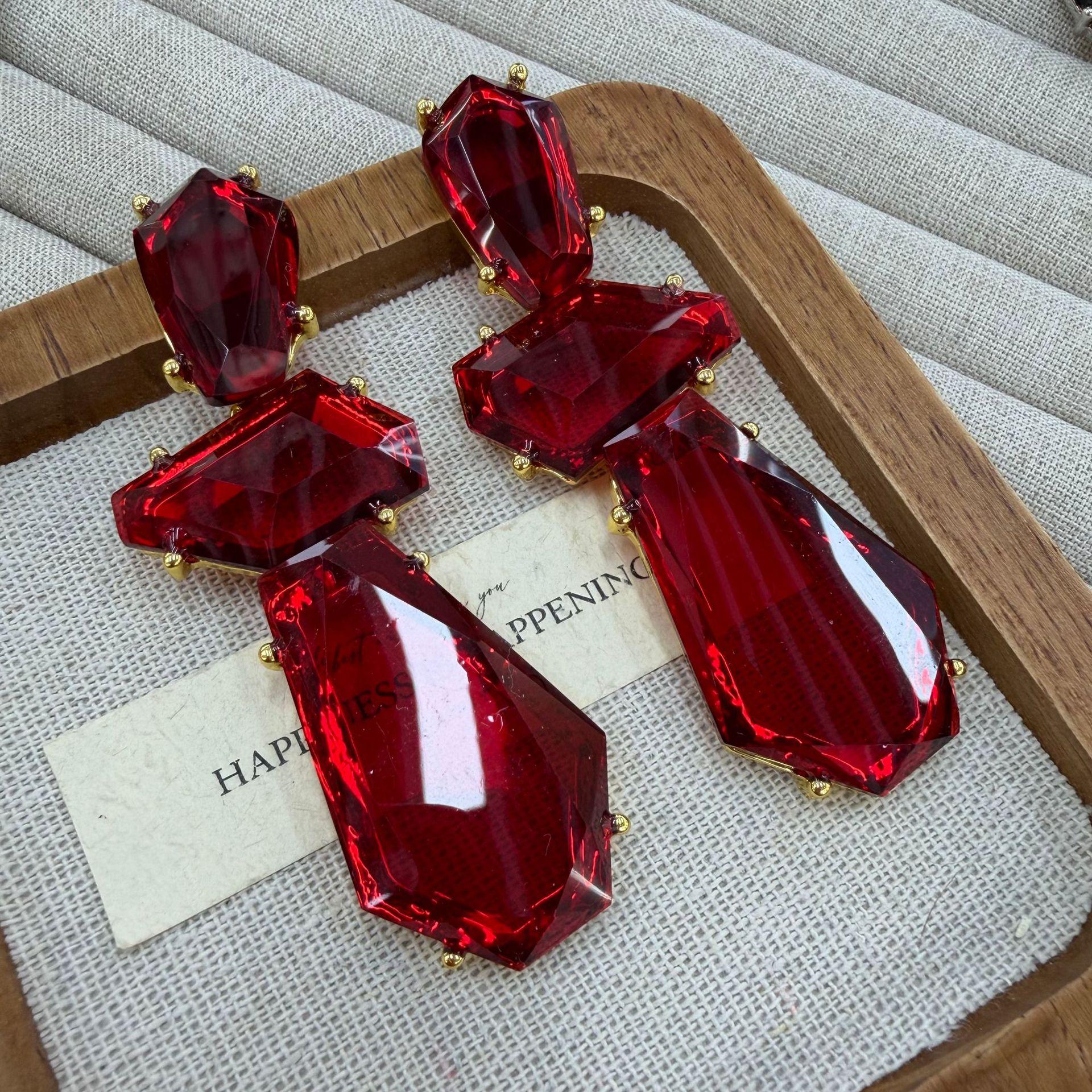 Irregular Geometric Polygonal Earrings Temperament Exaggerated Long Multi-Layer Resin Ear Jewelry