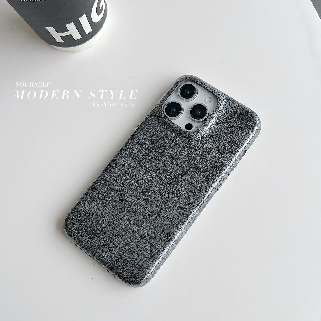 Glossy Leather Texture Bumper Phone Case For iPhone 16 Plus 15 14 13 12 11 Pro Max Armor Shockproof Protection Smooth Hard Cover