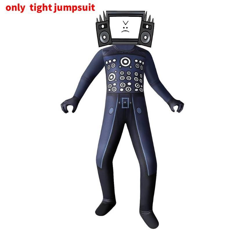 Skibidi Super Toilet Tv Man Kids Cosplay Costume Halloween Bodysuit Party