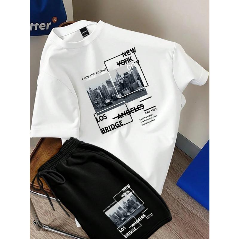 

2026 Summer New Style Men s Short-Sleeved Shorts with Letter Print Breathable and Lightweight Streetwear for Males S