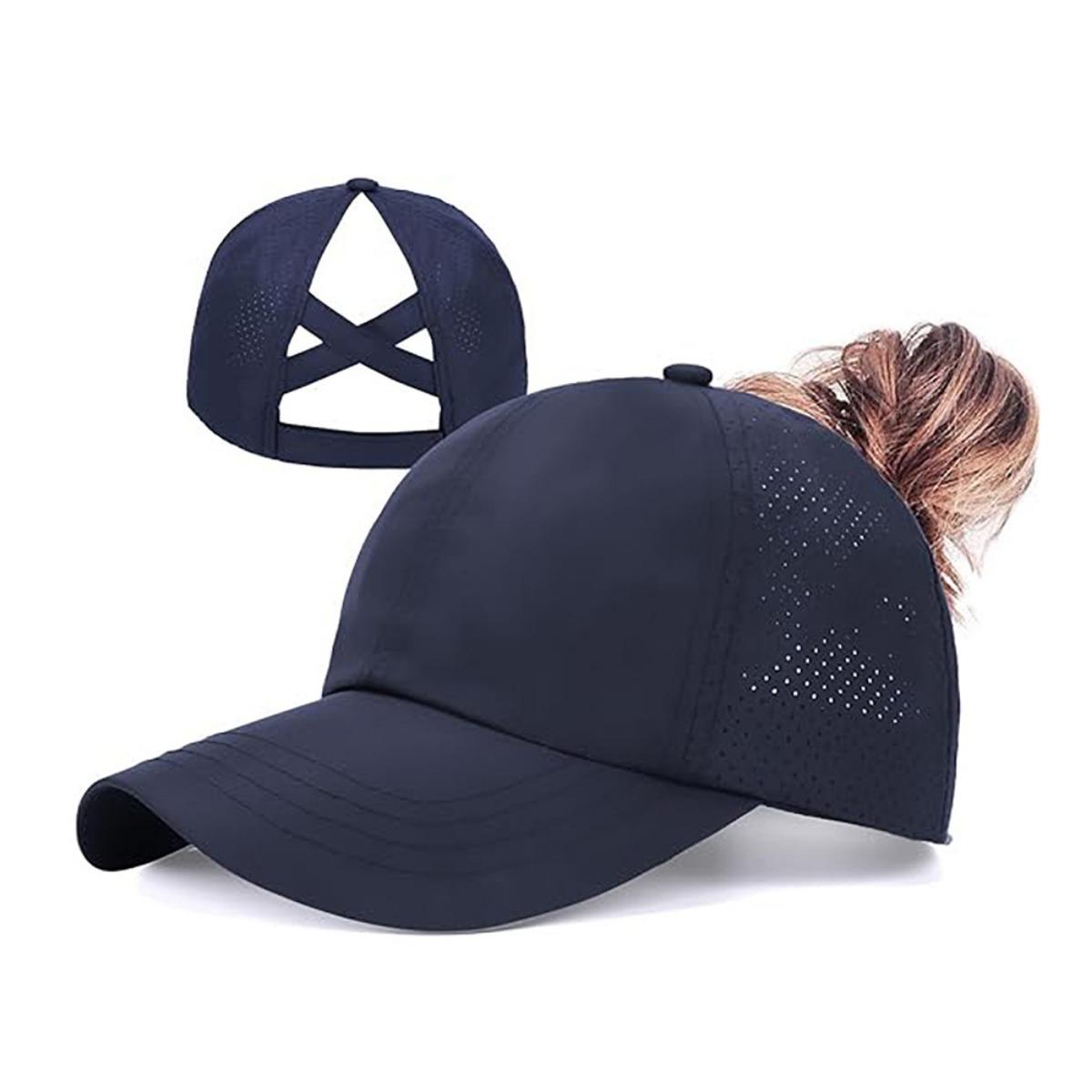 

Унисекс бейсболка с отверстием для хвостика - Дышащая, быстросохнущая сетчатая спортивная кепка, регулируемая посадка, подходит для бега и повседневной носки темно-синий