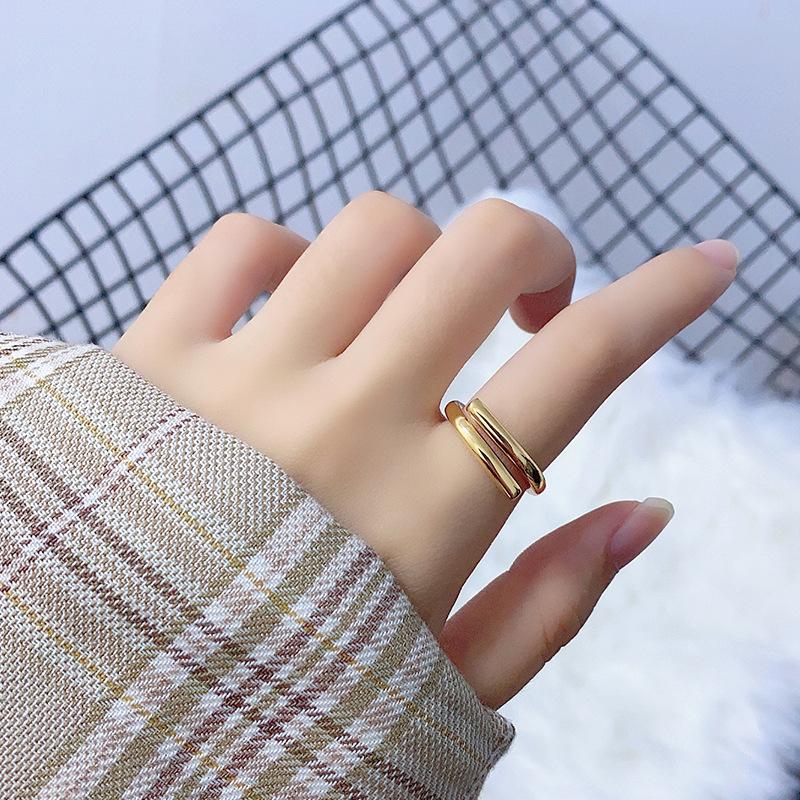 XIYANIKE Silver Color Double Layer Geometric Ring Female Charm Fashion Simple Opening Light Luxury Handmade Jewelry Gift