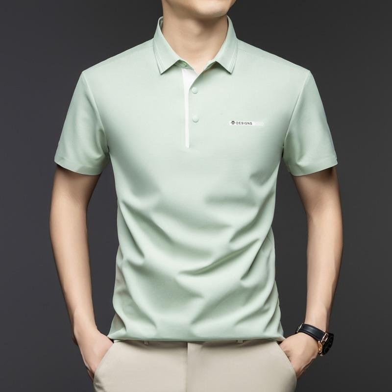 T-Shirt Short-Sleeved Loose Medium-Green Men'S Lapel Business Casual Polo Shirt Father Dress High-End Top