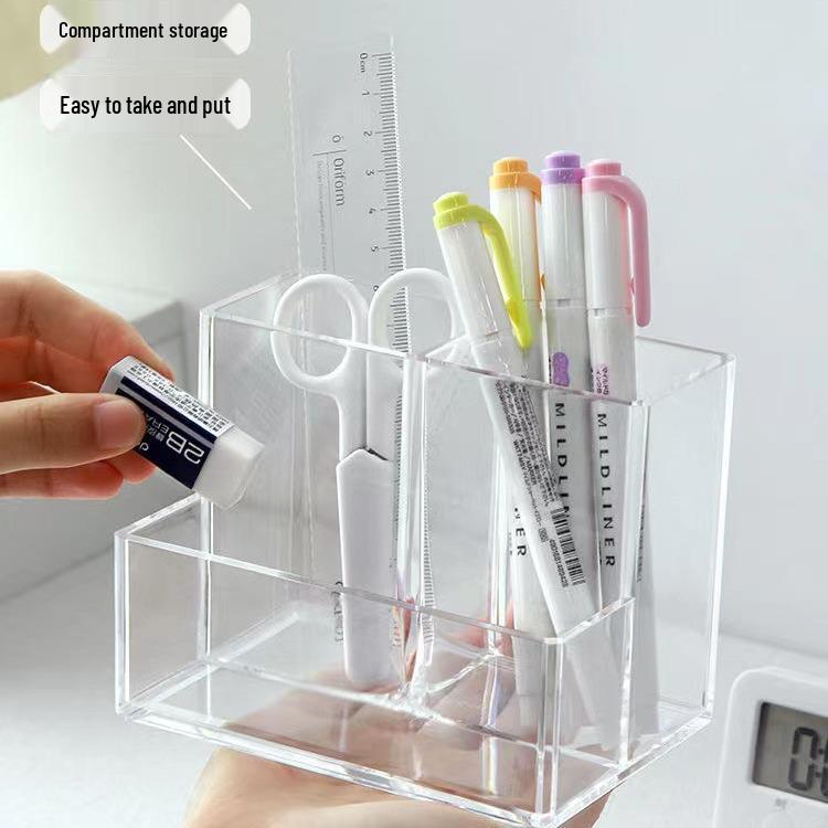 Clear Acrylic Multifunctional Pen Holder - Simple Style for Office & Student Desk Storage