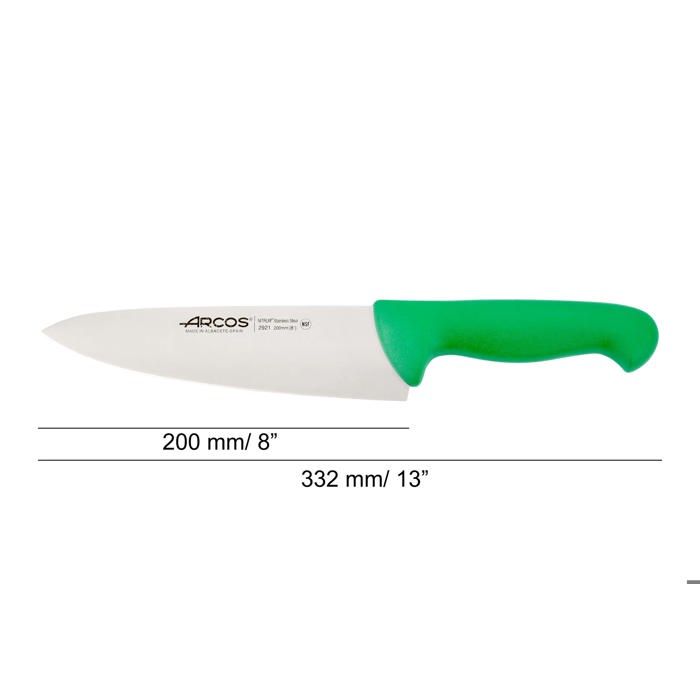 Couteau De Chef Arcos Couleur - Prof 292121 En Acier Inoxydable Nitrum Et Mango Polypropylène Vert Ergonomique Avec Lame De 20 Cm,