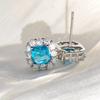 925 Sterling Silver Stylish Elegant Sea Blue Square Zircon Earrings Birthday Party Anniversary Gift Daily Wear