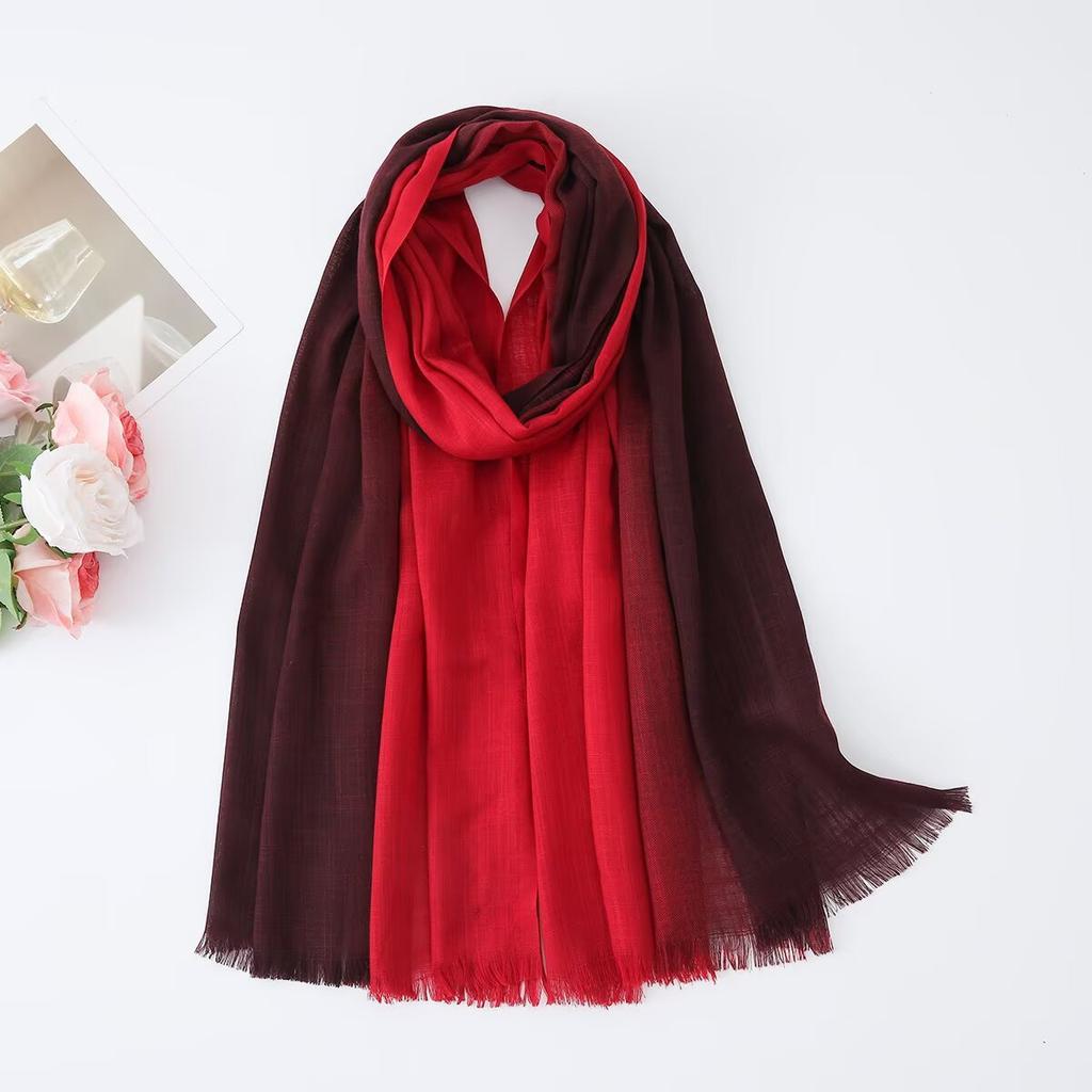 Japanese Off-white Gradual Change Literary Polyester Spring and Summer Thin New Summer Sunscreen Scarf White Shawl Silk Scarf Yarn