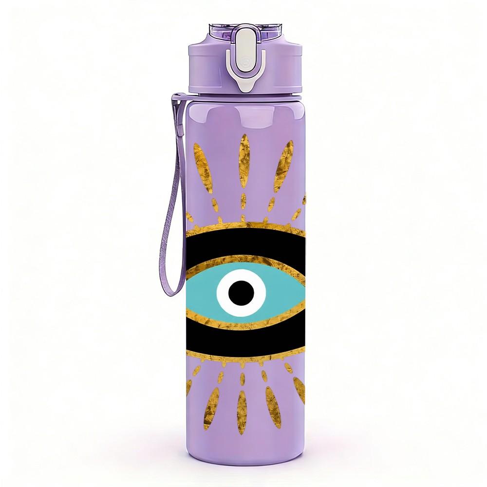 1PC Boho Golden Eye Symbol 750ml Color Plastic Sports Water Bottle Leakproof Flip Straw Lid Suitable for Sports Office Home Use