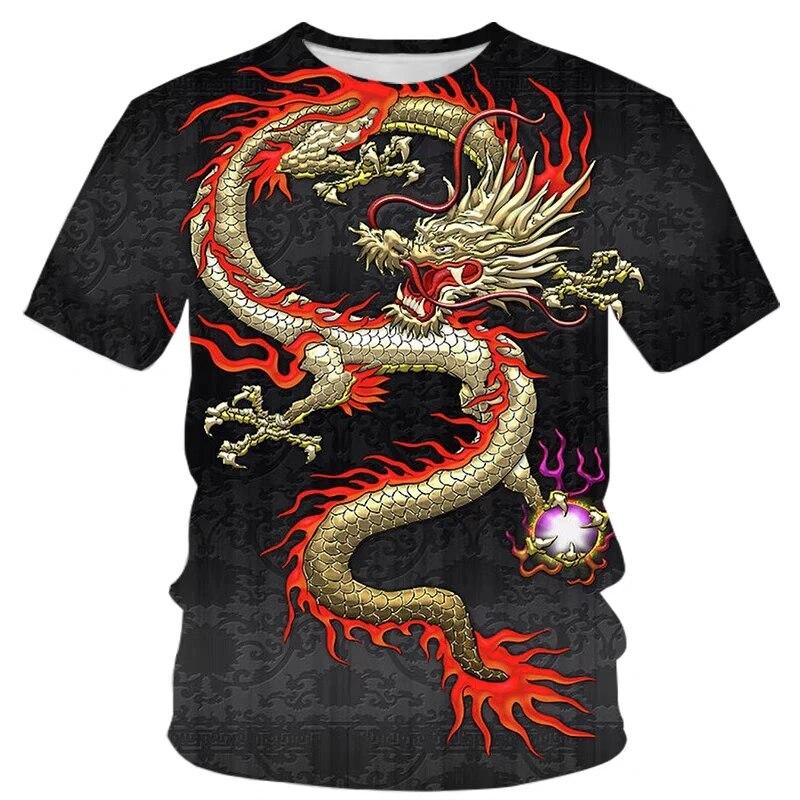 Summer Fashion Cool Chinese Dragon Graphic T Shirts For Men Trend Casual Handsome Street Printed Round Neck Short Sleeve Tops