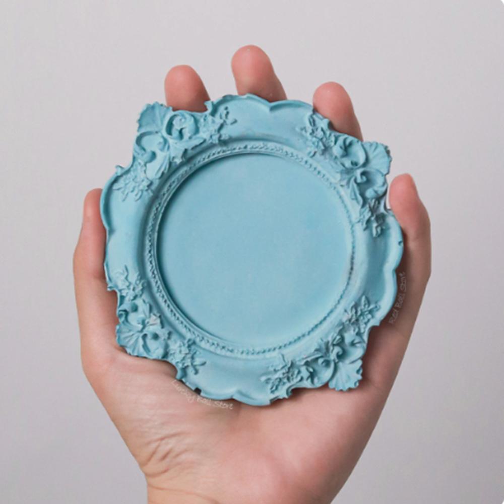 Baroque Style Tray Silicone Mold European Style Lace Relief Fruit Cake Pallet Cement Concrete Storage Dish Mould Resin Coaster