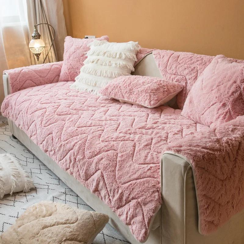 Winter Thick Plush Sofa Cushion New 2025 Cream Style Light Luxury Non Slip Cushion Universal L Sofa Couch Cover Cloth Pillowcase