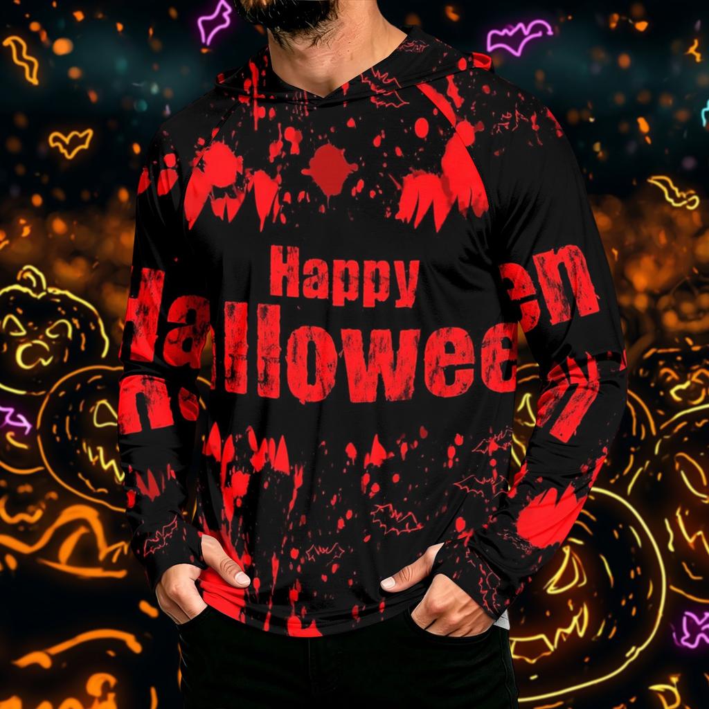 Men's Long Sleeve Hoodie Sun Shirt with Halloween Print