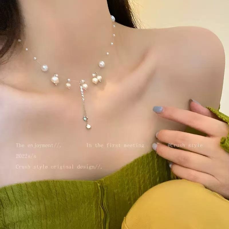 Pearl Black Love Necklace Femininity Internet Celebrity Splicing Accessories Light Luxury Niche Design Sense Collarbone Chain
