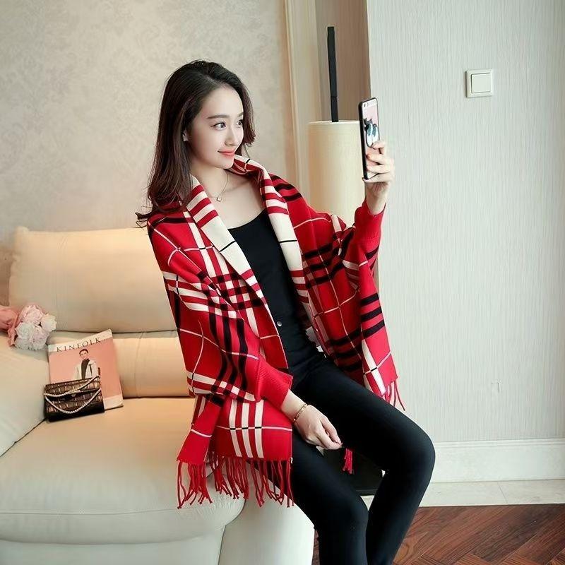 New Shawl Korean Trendy Sweater Women Spring Autumn Winter Knitted Bat Shaped Shirt Cloak Jacket Plaid Cardigan