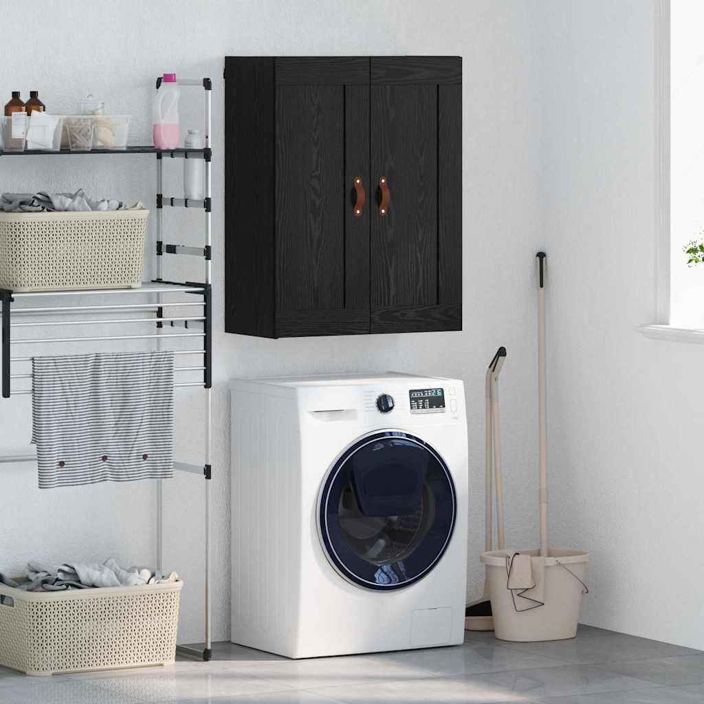 Wall Mounted Cabinet Black Oak Effect 69.5 x 34 x 90 cm