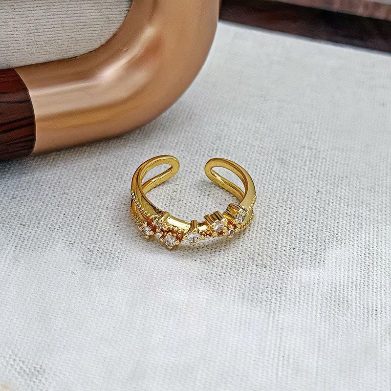 Retro Niche Design Simple Zircon Diamond Opening Ring Light Luxury Diamond Temperament High-End Ring