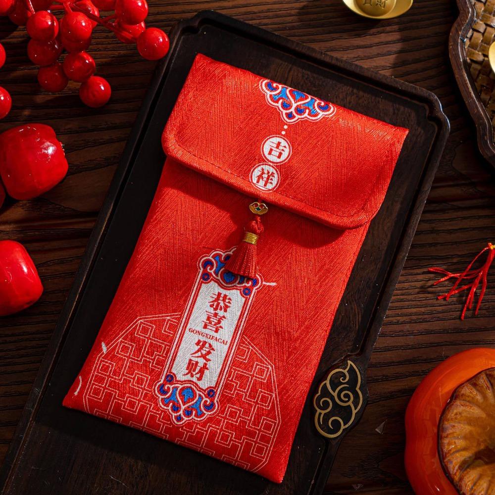 Traditional Chinese New Year Red Envelope Hongbao Blessing God of Wealth Red Pocket Thickened Brocade Embroidered