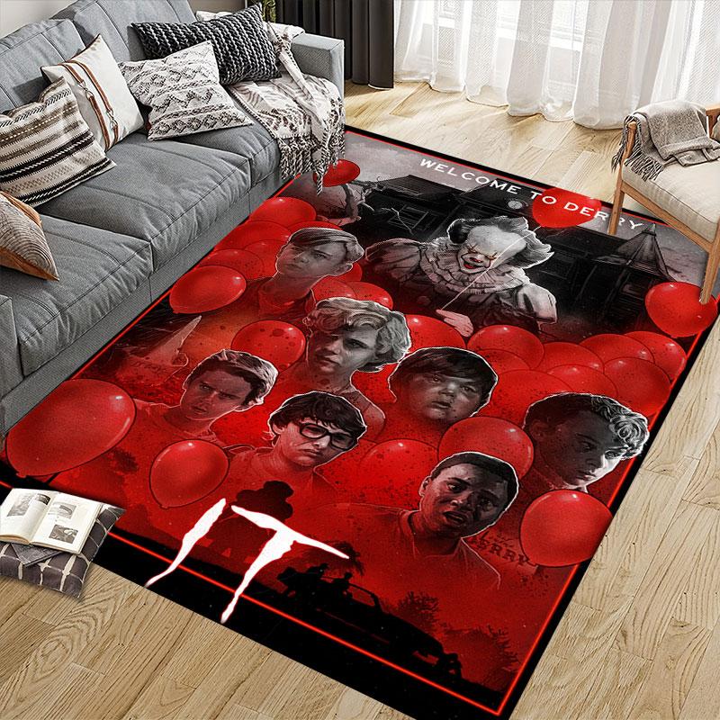 Pennywise Flannel Printed Carpet, Home Sofa Decoration for Living Room & Bedroom, Non‑Slip Play Flannel Floor Mat for Game Room
