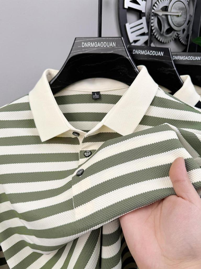 Men's Summer Striped Color Block Polo Shirt - Short Sleeve, Casual, Versatile Lapel T-shirt